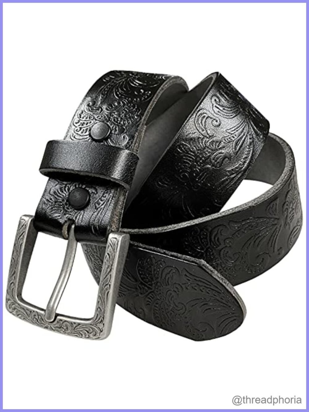 Full Grain Genuine Leather Western Floral Tooled Embossed Jean Belt 1-1/2" Wide
